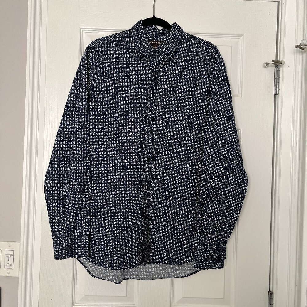 Michael Kors Navy and White Design Classic Fit Button Down Shirt Quiet Luxury L